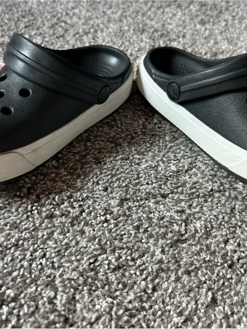 CROCS Kids Black and White Classic Clog with Red Logo